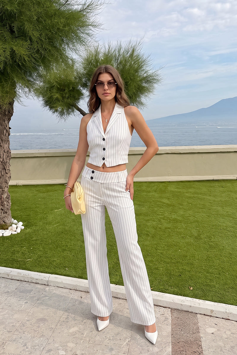 Halter Backless Stripe Wide Leg Tailored Sets