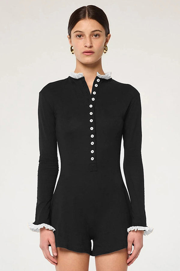 Contrast Button Long Sleeve Romper