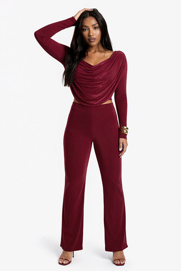 Drape Cowl Neck Long Sleeve Pants Set