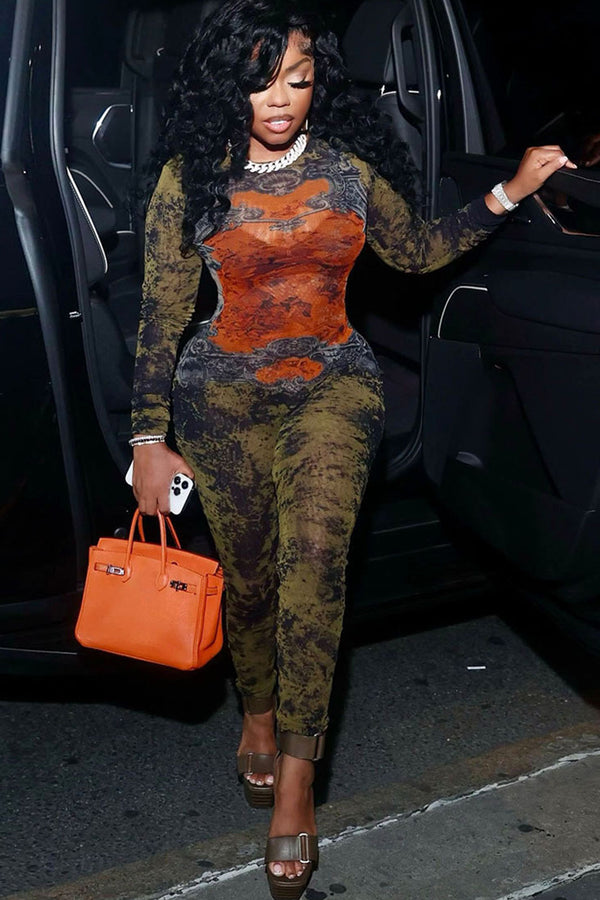 Y2K Tie Dye Print Long Sleeve Jumpsuit