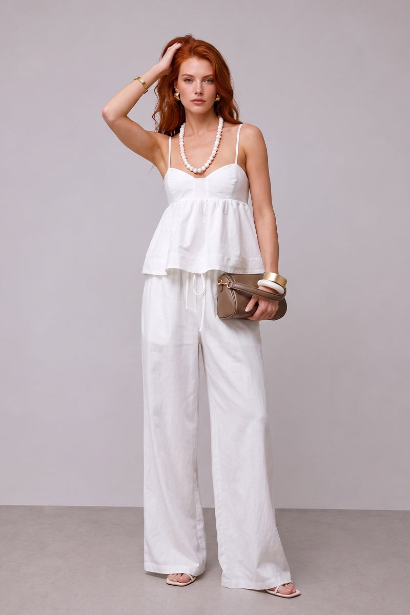 V Neck Peplum Cami Wide Leg Tailored Sets