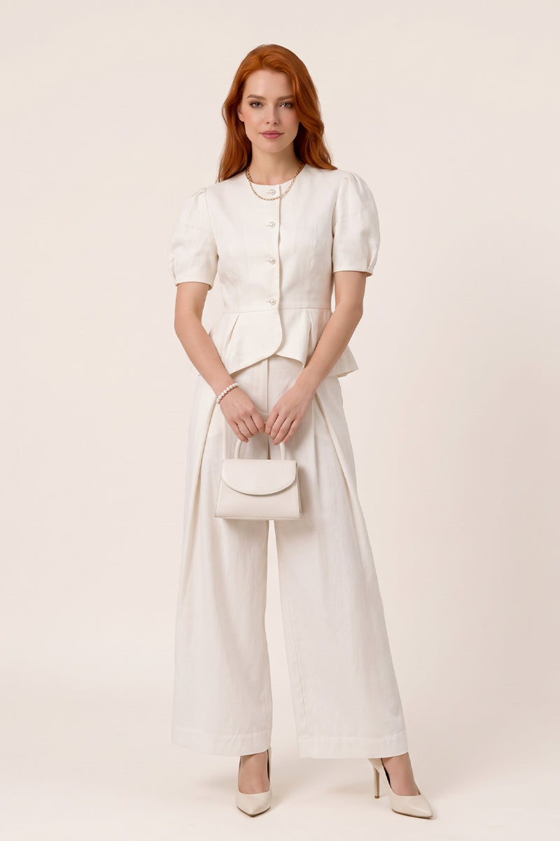 Round Neck Peplum Pant Set Brunch Comfortable