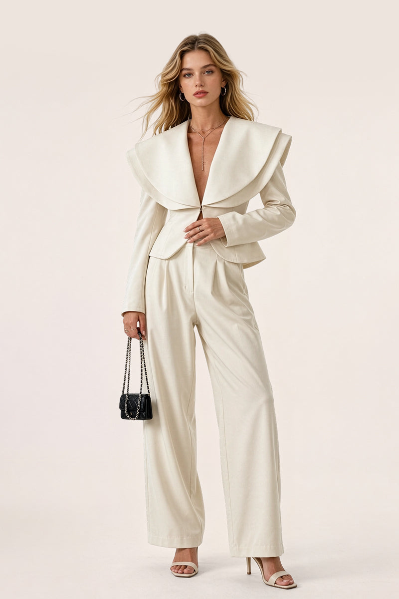 Wide Lapel Suit Pant Set Dinner Elegant