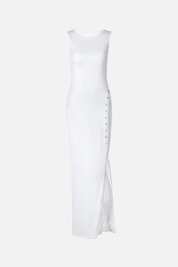 White Sleeveless Split Hem Maxi Dress