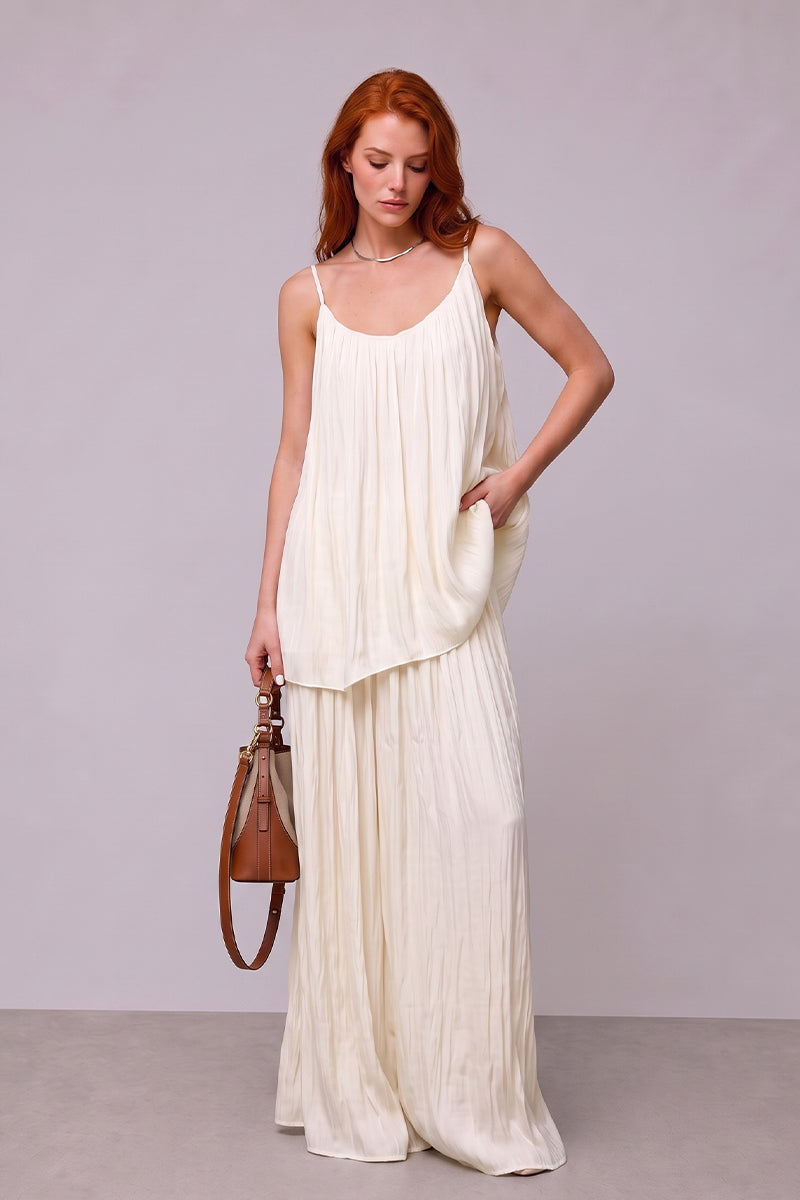 Pleated Camisole Wide Leg Tailored Sets