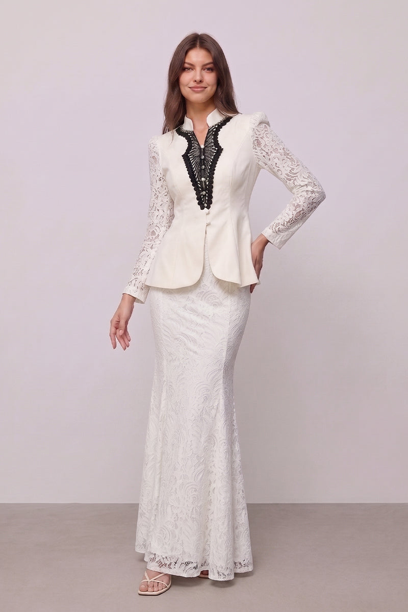 Lace Patchwork Peplum Mermaid Tailored Skirt Sets
