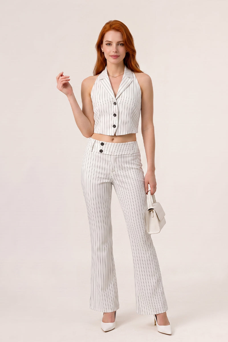 Halter Backless Stripe Wide Leg Tailored Sets