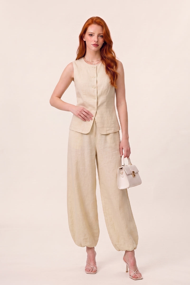 Sleeveless Button Vest Wide Leg Tailored Sets