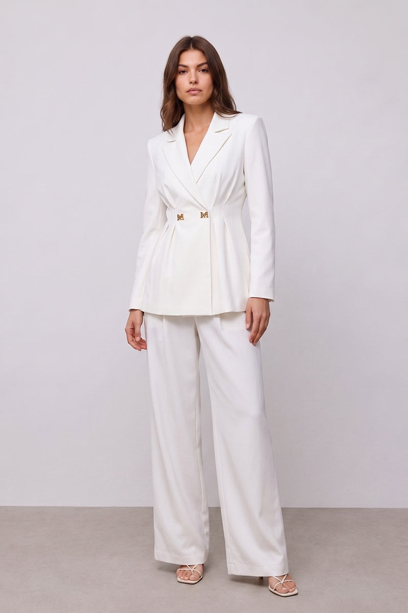 Double Breasted Pleated Wide Leg Tailored Sets