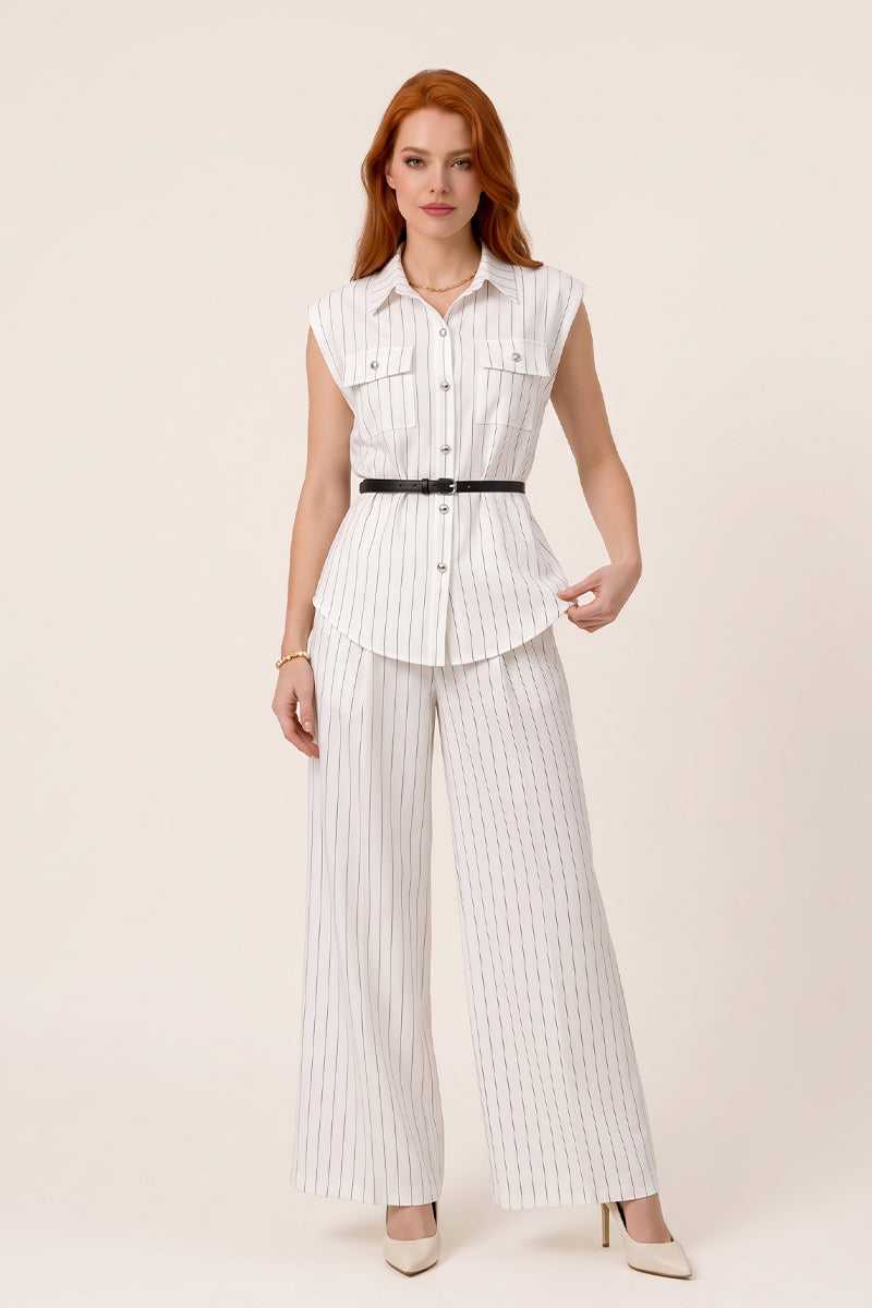 Stripe Sleeveless Button Down Shirt Business Casual Sets