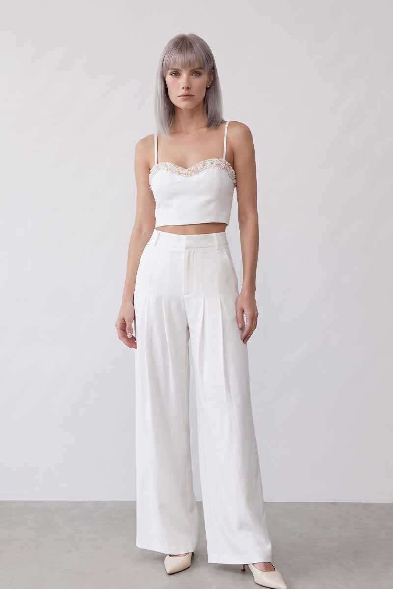Pearl Trim Cami Wide Leg Tailored Sets