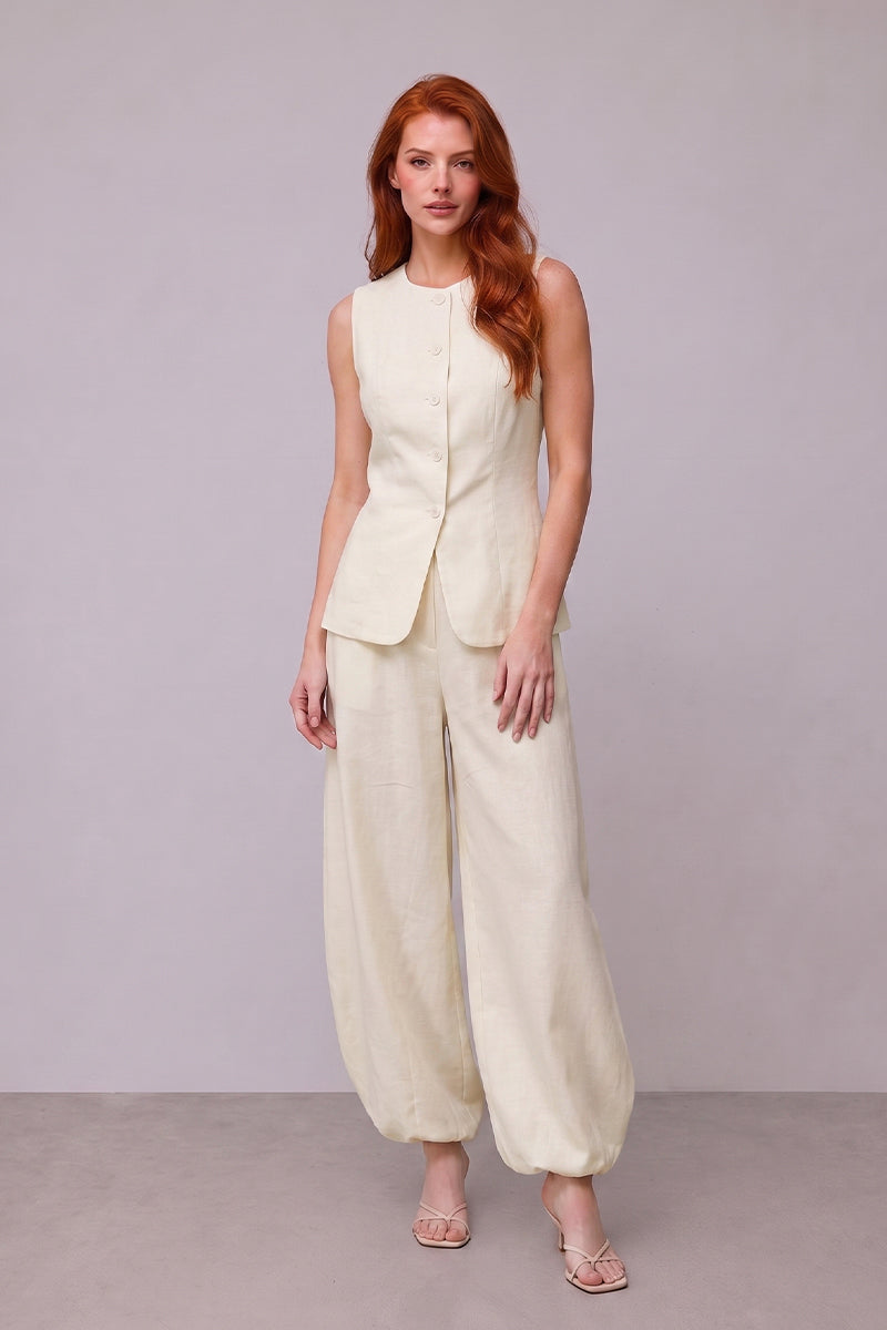 Sleeveless Button Vest Wide Leg Tailored Sets
