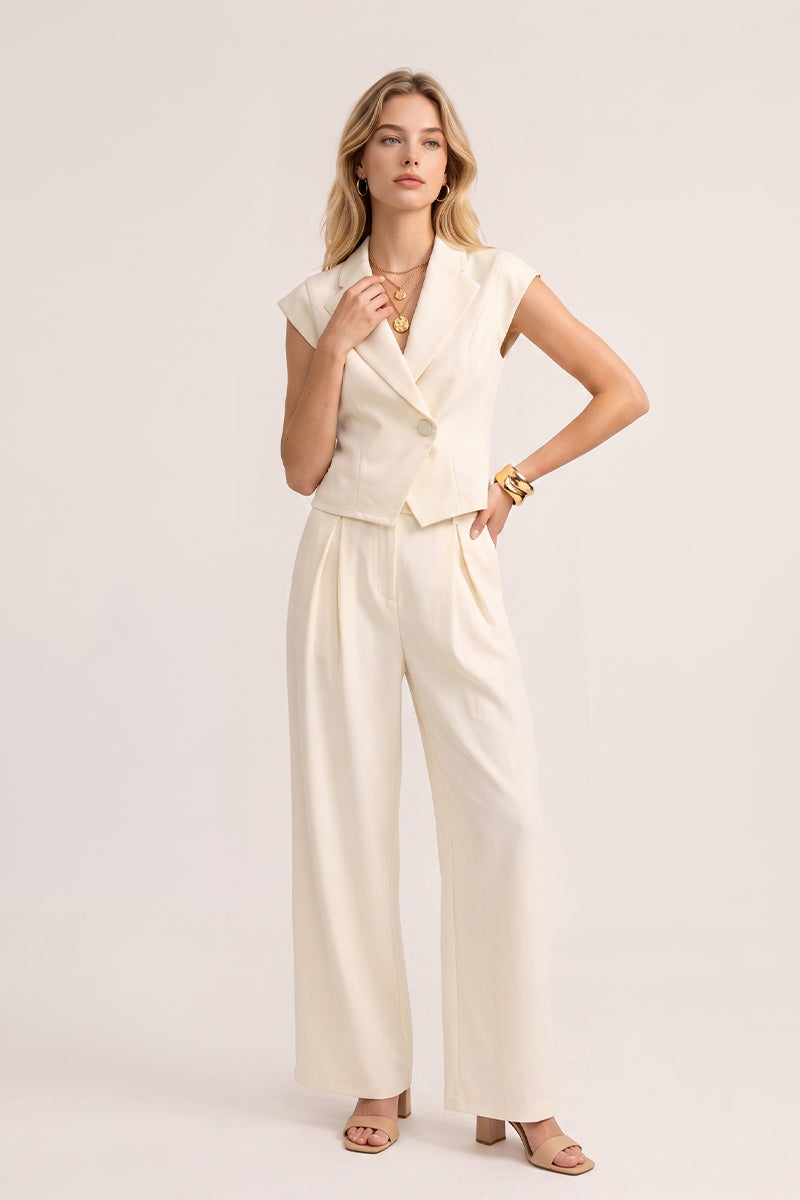 Notch Lapel Sleeveless Wide Leg Tailored Sets