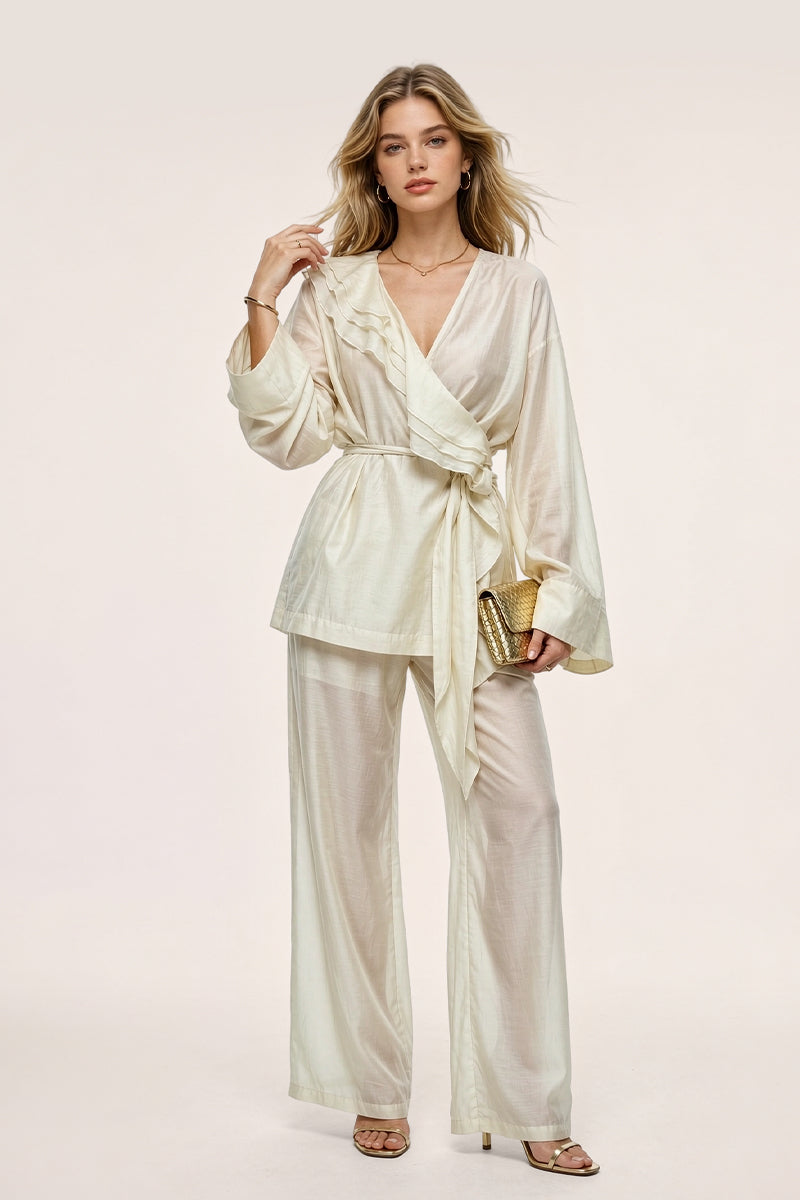 Ruffle Wrap Pant Set Evening Wrinkle Resistant