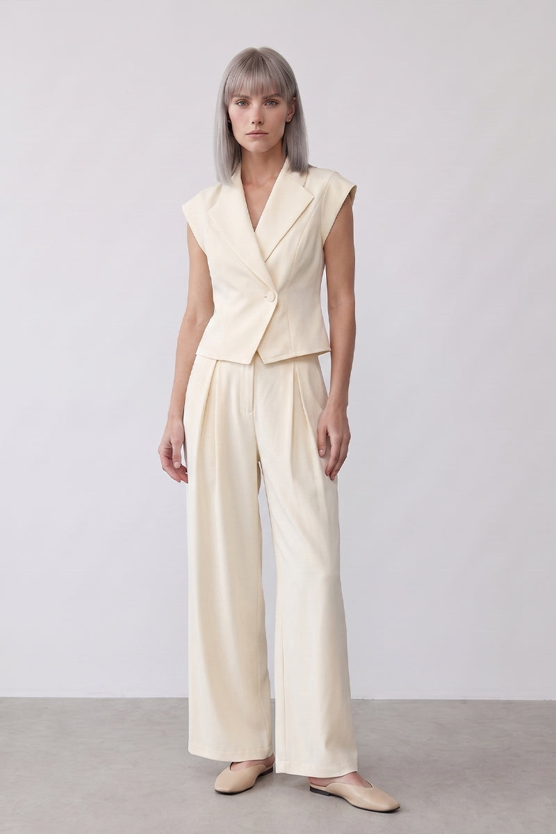 Notch Lapel Sleeveless Wide Leg Tailored Sets