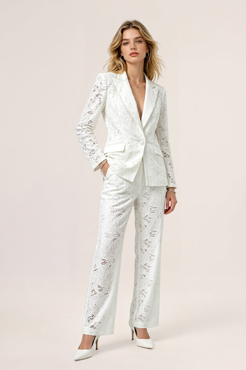 Floral Embroidery Lace Hollow Wide Leg Tailored Sets