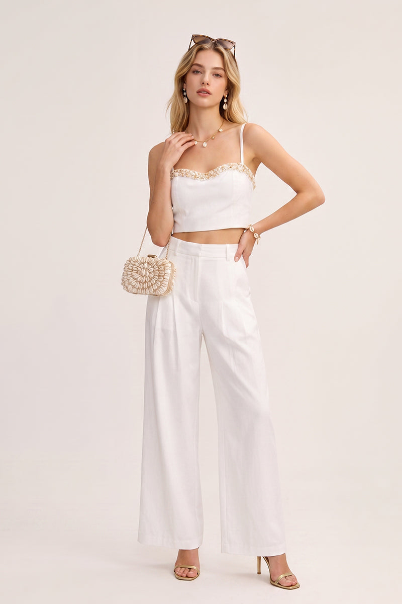 Pearl Trim Cami Wide Leg Tailored Sets