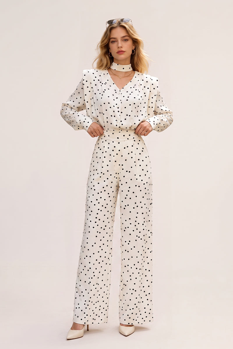 Polka Dot Long Sleeve Wide Leg Tailored Sets