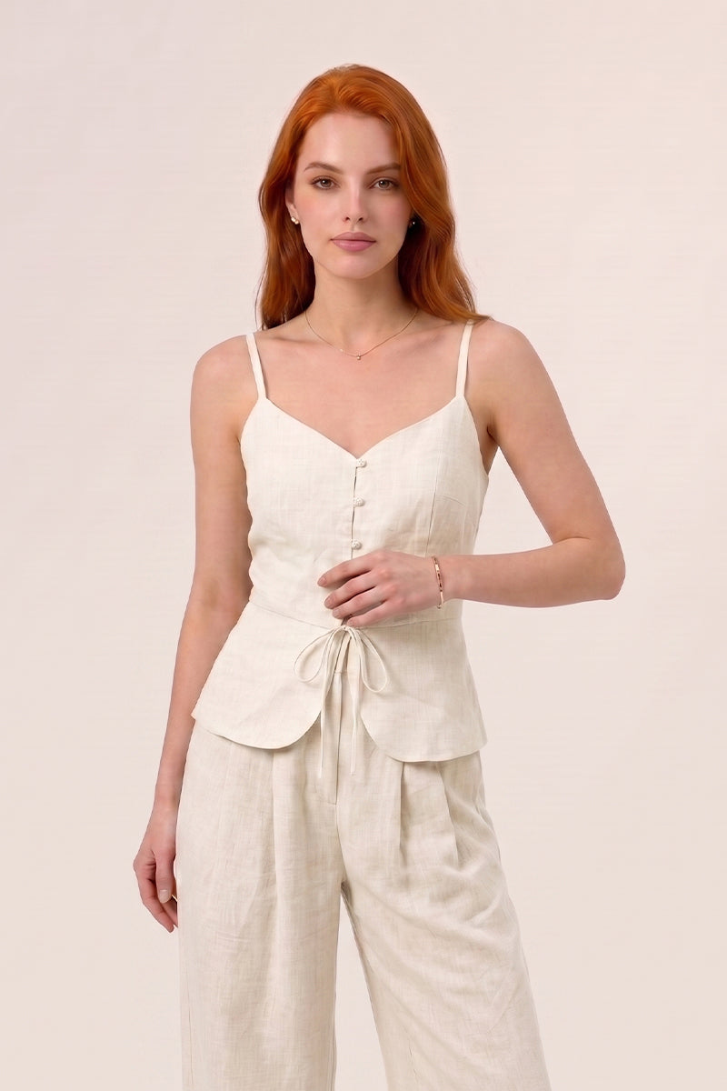 Linen Camisole Peplum Wide Leg Tailored Pant Sets