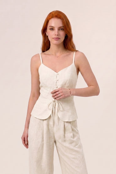 Linen Camisole Peplum Wide Leg Tailored Pant Sets