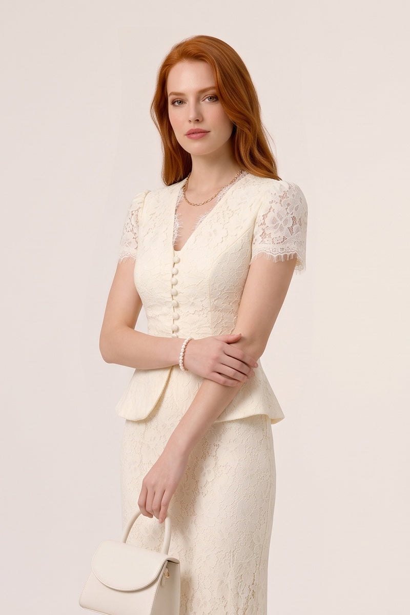 Lace Peplum Maxi Skirt Set Wedding Guest Lined