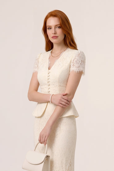 Lace Peplum Maxi Skirt Set Wedding Guest Lined