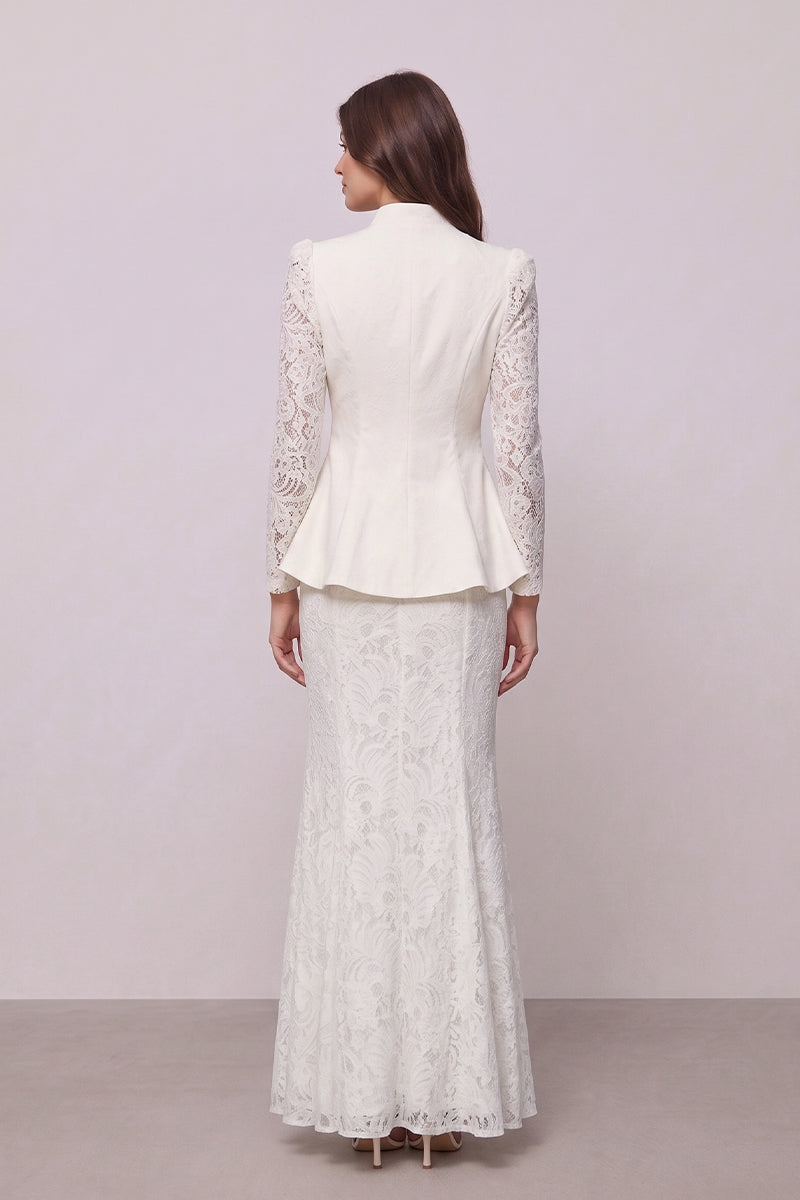 Lace Patchwork Peplum Mermaid Tailored Skirt Sets