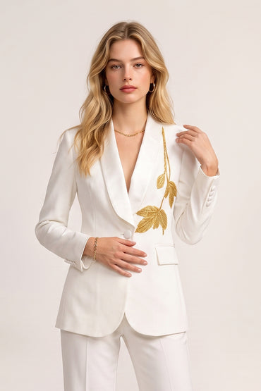 Beaded Embroidery Single Buttons Wide Leg Tailored Sets