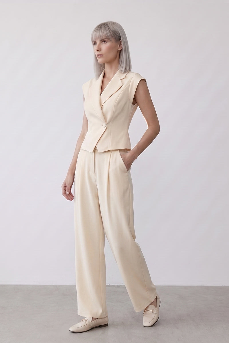 Notch Lapel Sleeveless Wide Leg Tailored Sets