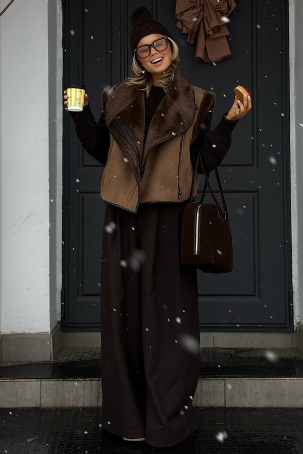 Faux Fur Trim Suede Vest