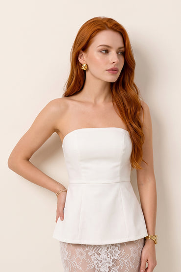 Strapless Peplum Detailed Lace Splicing Tailored Skirt Sets