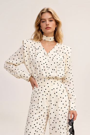 Polka Dot Long Sleeve Wide Leg Tailored Sets
