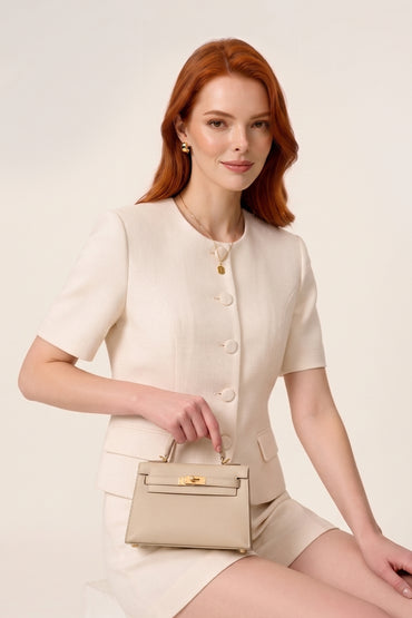 Round Neck Short Sleeve Button Tailored Shorts Sets