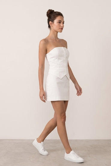 Strapless Button Tube Vest Tailored Mini Skirt Sets