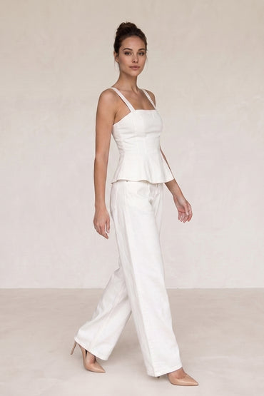 Square Neck Ruffle Vest Wide Leg Pants Tailored Sets