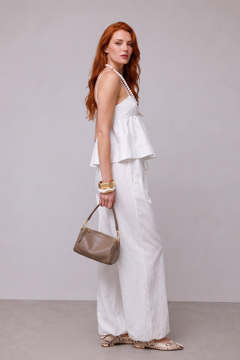 V Neck Peplum Cami Wide Leg Tailored Sets
