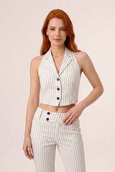 Halter Backless Stripe Wide Leg Tailored Sets