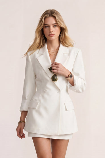 V Neck Double Breasted Tailored Mini Skirt Sets