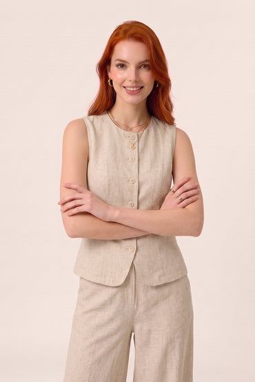 Sleeveless Button Vest Wide Leg Tailored Sets