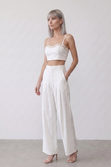Pearl Trim Cami Wide Leg Tailored Sets