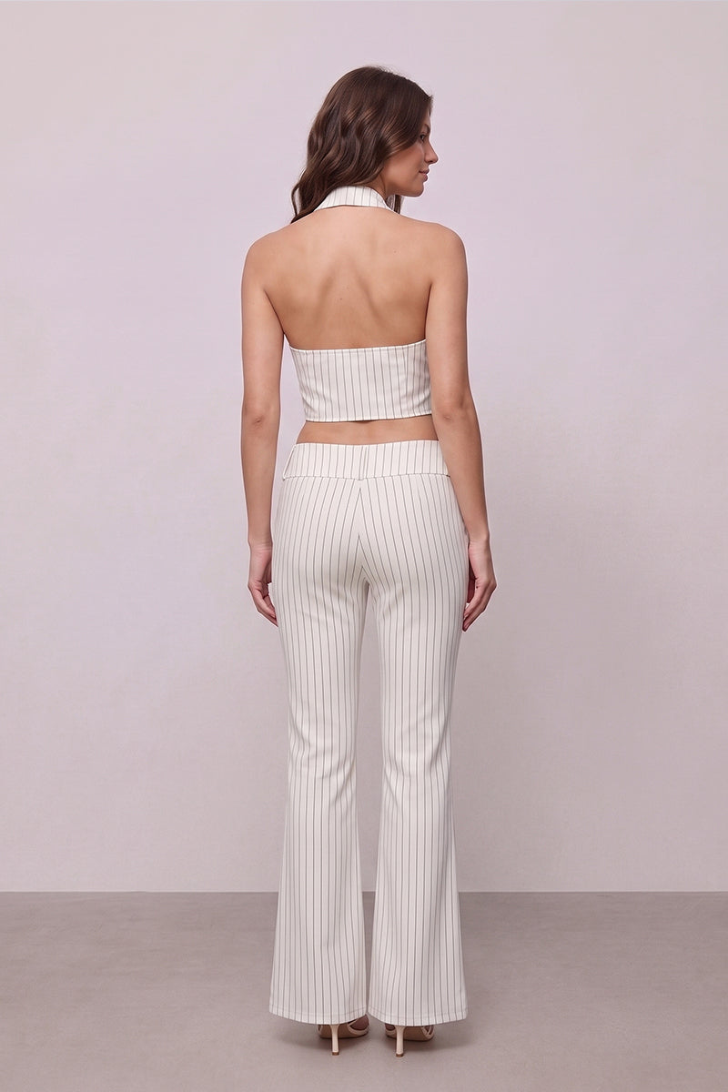 Halter Backless Stripe Wide Leg Tailored Sets