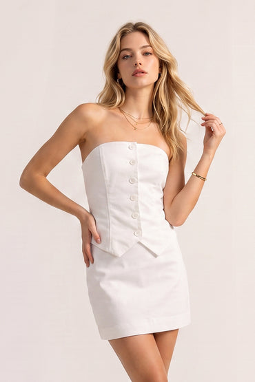 Strapless Button Tube Vest Tailored Mini Skirt Sets