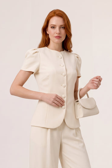 Puff Sleeve Trouser Pant Set Brunch Quiet Luxury