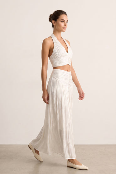 Halter Backless Zipper Pleated Tailored Maxi Skirt Sets