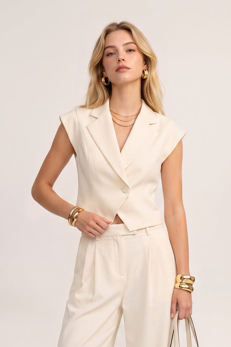 Notch Lapel Sleeveless Wide Leg Tailored Sets