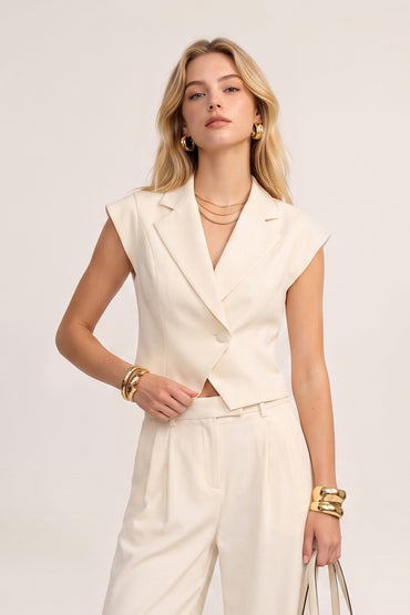 Notch Lapel Sleeveless Wide Leg Tailored Sets
