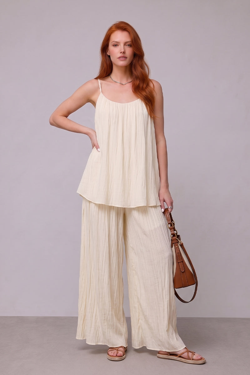 Pleated Camisole Wide Leg Tailored Sets