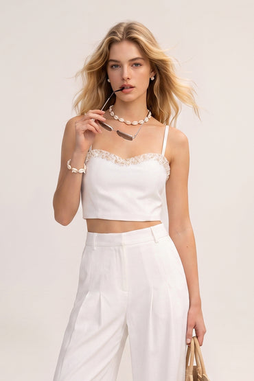 Pearl Trim Cami Wide Leg Tailored Sets