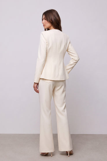 Gold Button Minimalist Round Neck Tailored Pants Sets