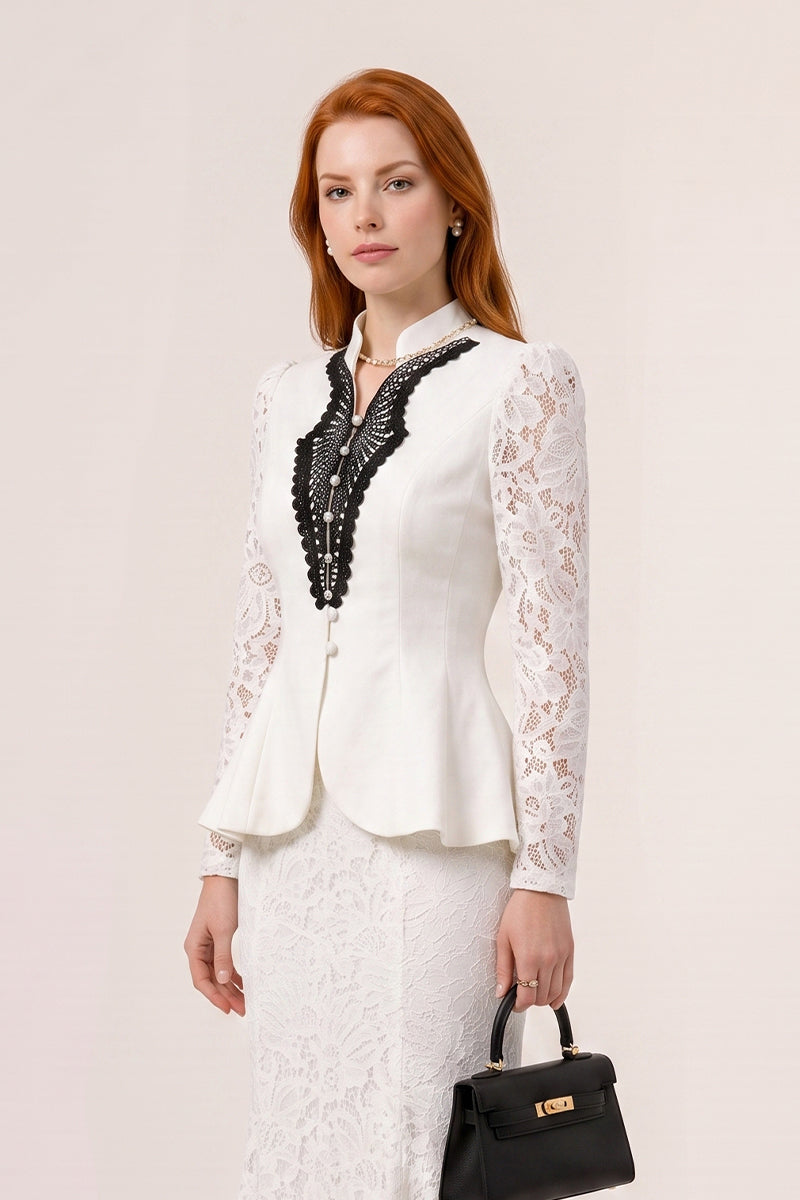 Lace Patchwork Peplum Mermaid Tailored Skirt Sets